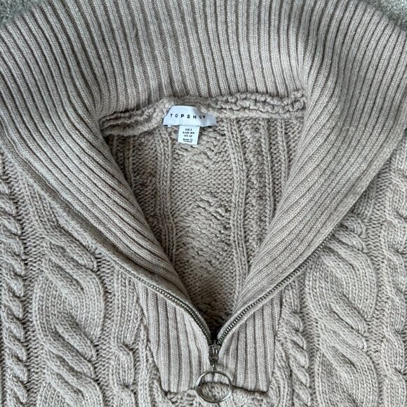 Topshop Cable Knit Oversized Zip Collar Sweat Oat Size 12 - Picture 12 of 12